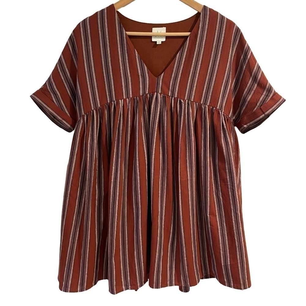𝅺The Mint Julep Striped Tunic Sz S Oversized Shirt Peplum Cotton Rasta Boho VGUC